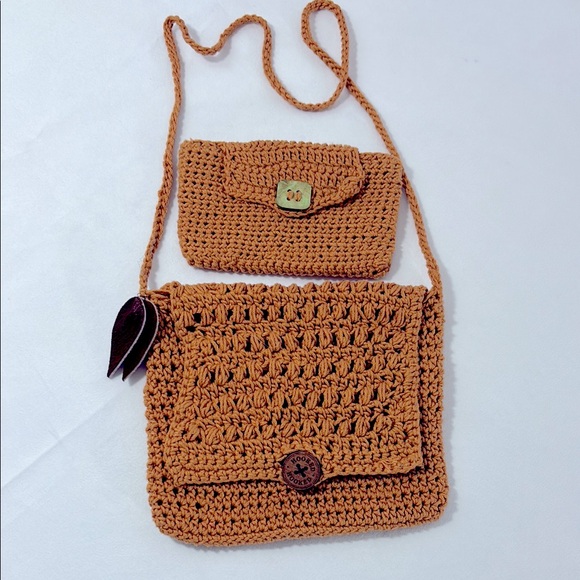 Crochet Crossbody Bag and Wallet with Bohemian Style RARE - Picture 1 of 9